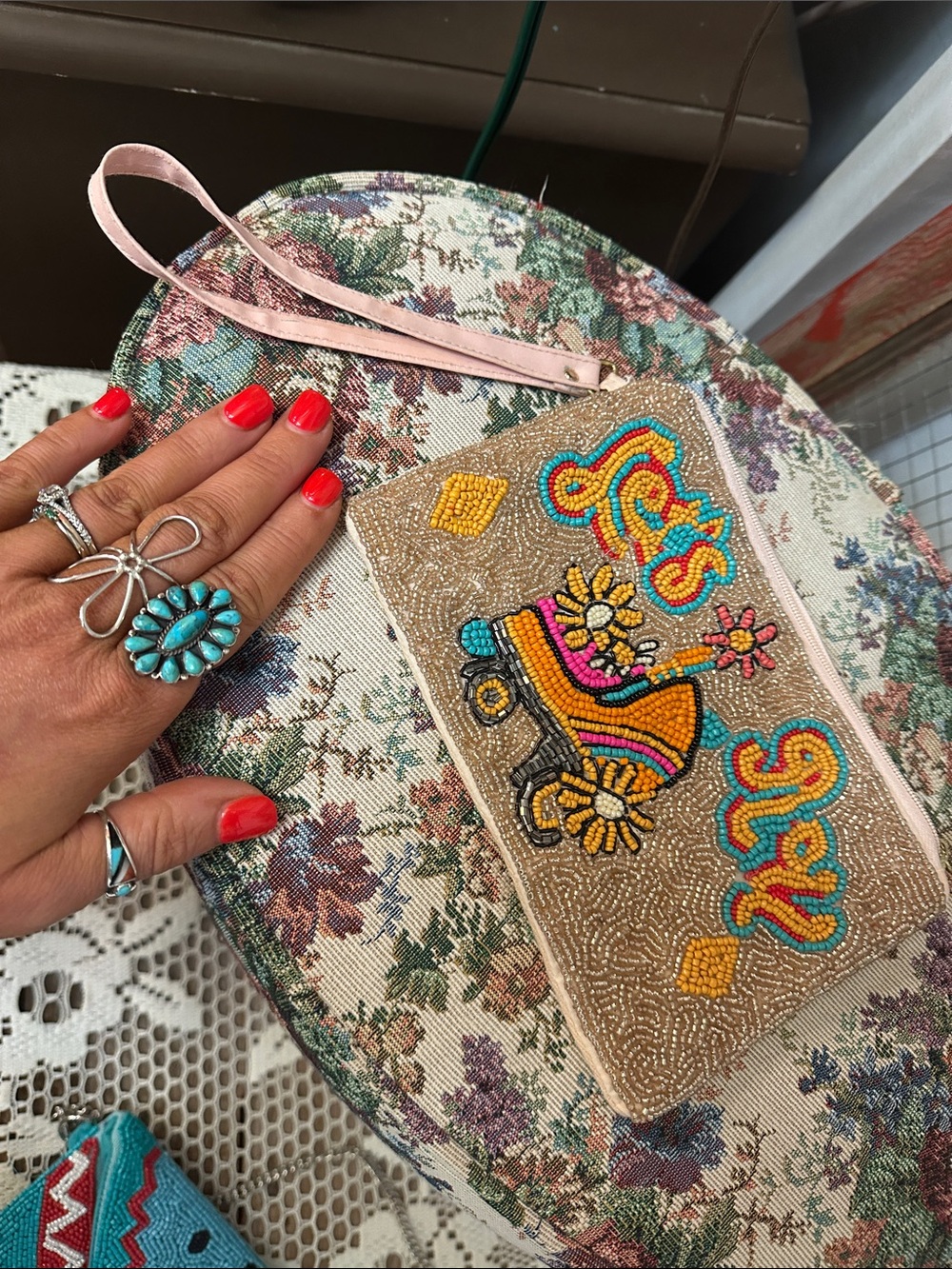 Seed bead zipper pouch w handle